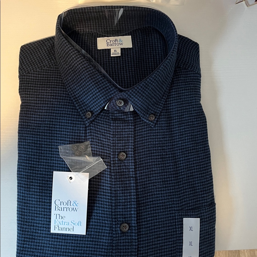 Croft & Barrow Navy Checkered Flannel Shirt